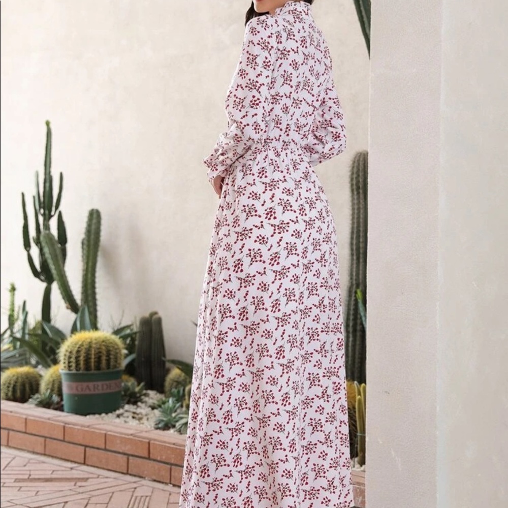 Allover print flounce sleeve shirt dress w/o belt - Picture 6 of 6